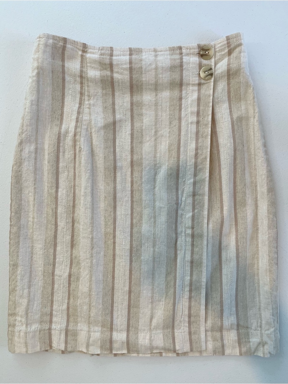 VTG Linen Blend Striped Cream Beige Wrap Skirt State of the Art Women’s Small